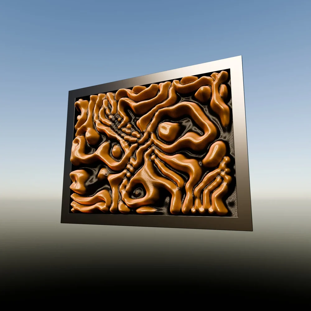 Procedual Abstract Organic 3d Painting With Frame