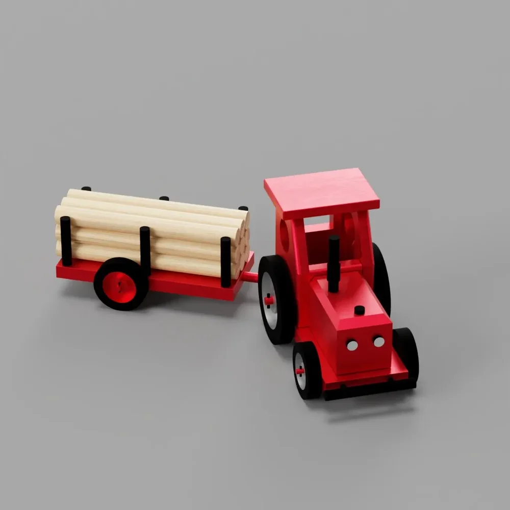 Toy Wood Tractor Hauling Wood