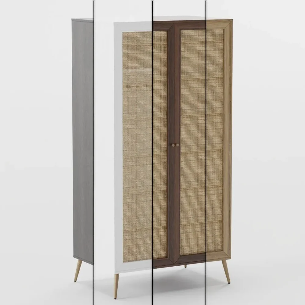 Wood And Rattan Wardrobe