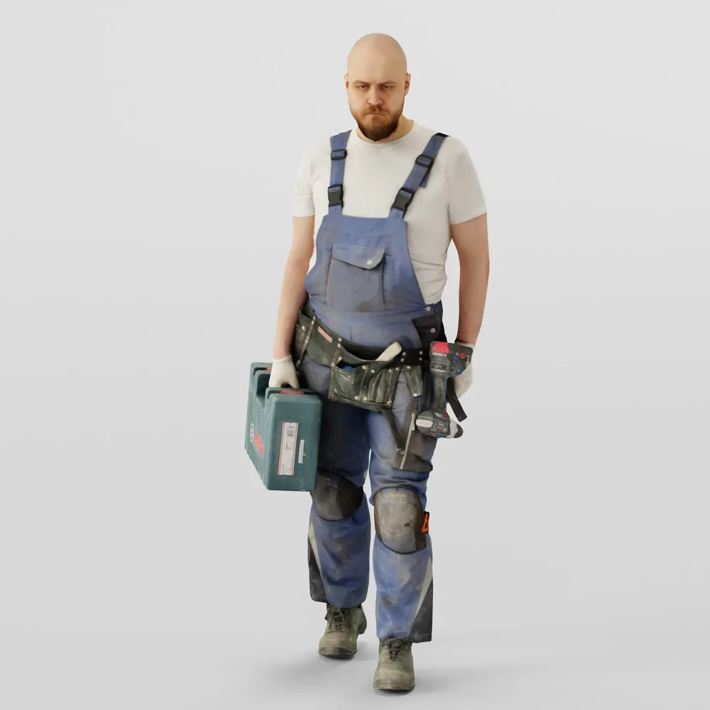 Bald Construction Worker Walking