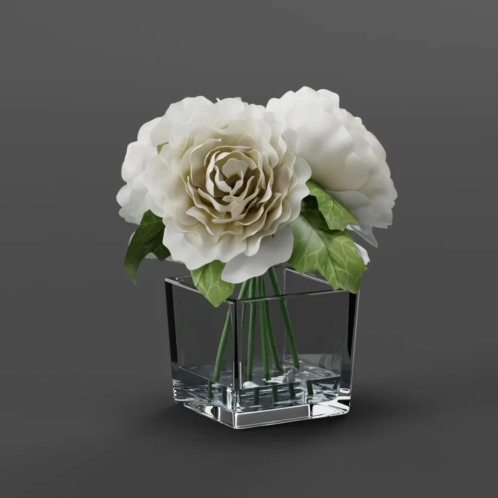 White Peony Arrangement In Glass Vase
