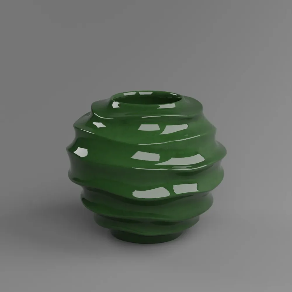 Emerald Green Reactive Glaze Ribbed Vase