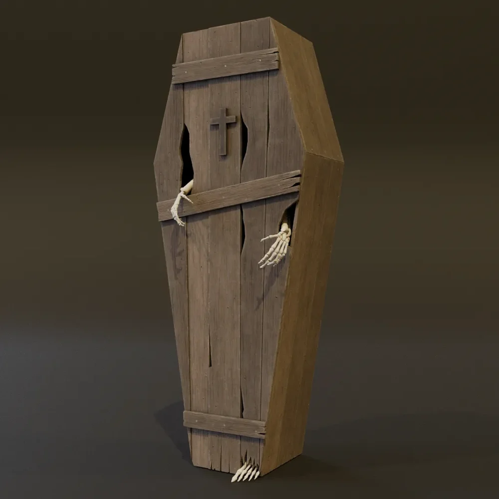 Halloween Wooden Coffin With Skeleton