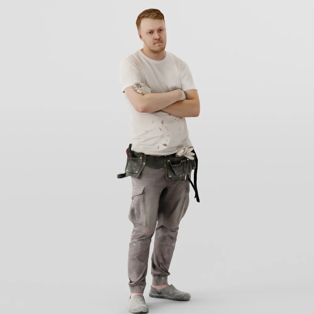 Worker In A White T-Shirt Arms Crossed