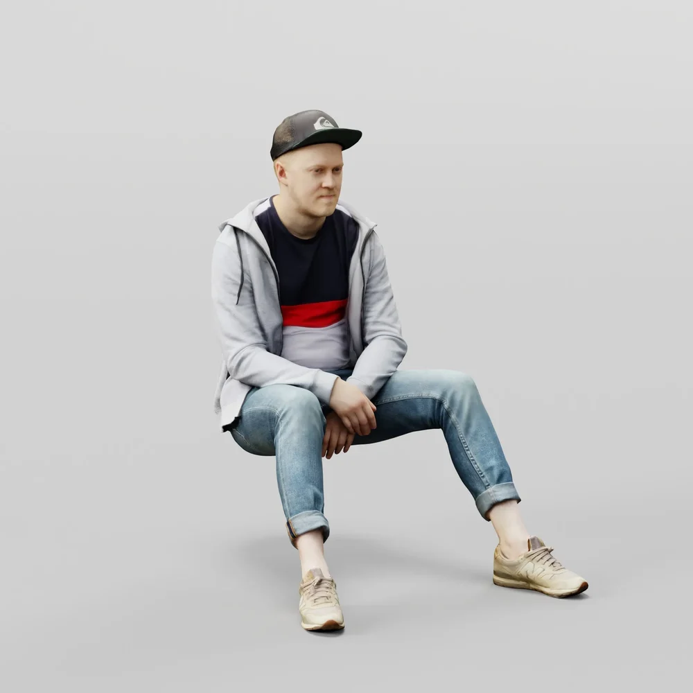Guy In Cap And Hoodie Sitting