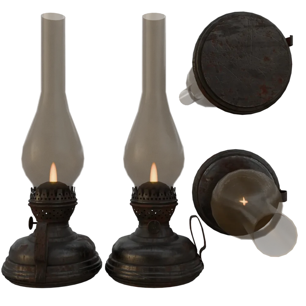 Antique Oil Lamp With Flame