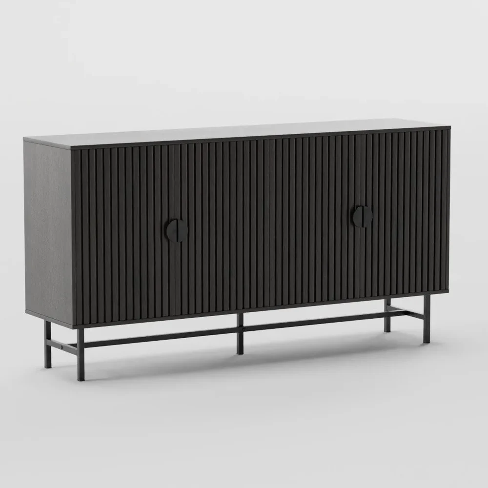 Grooved Wood And Steel Dresser
