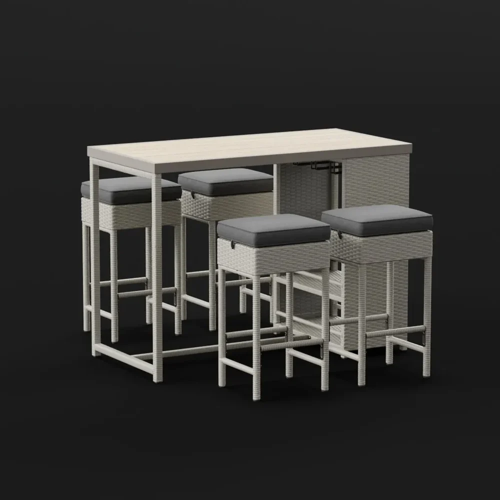 Bar Table Set With Four Wicker Stools