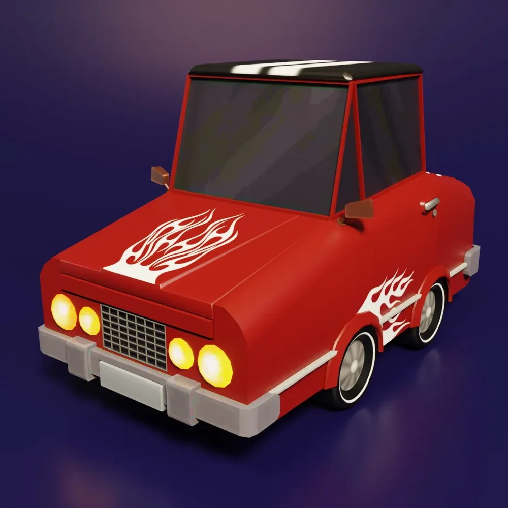 Stylized Cartoon Car Lowpoly