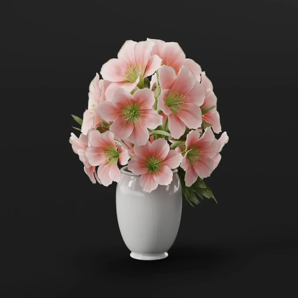 Pink Petal Blooms In White Vase