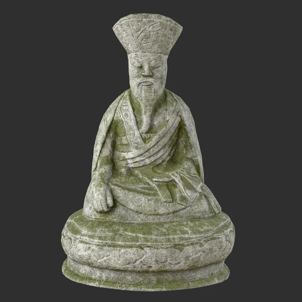 Zen Monk Figurine Mossy Stone