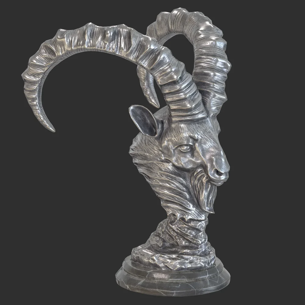 Goat Bust Steel Statue