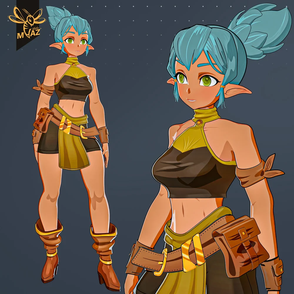 Anime Elf Adventurer Fantasy Girl-Rigged