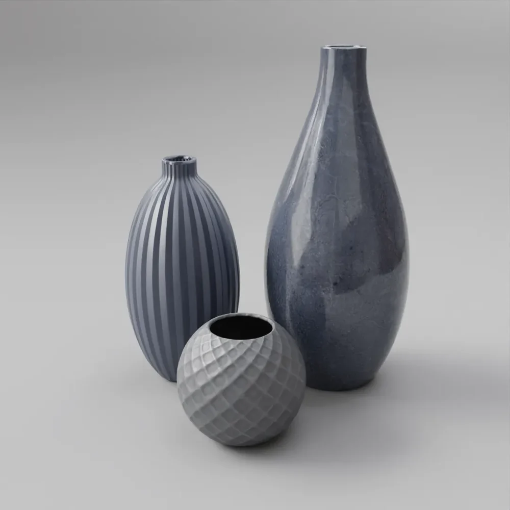 Dark Blue Ceramic Vases Set