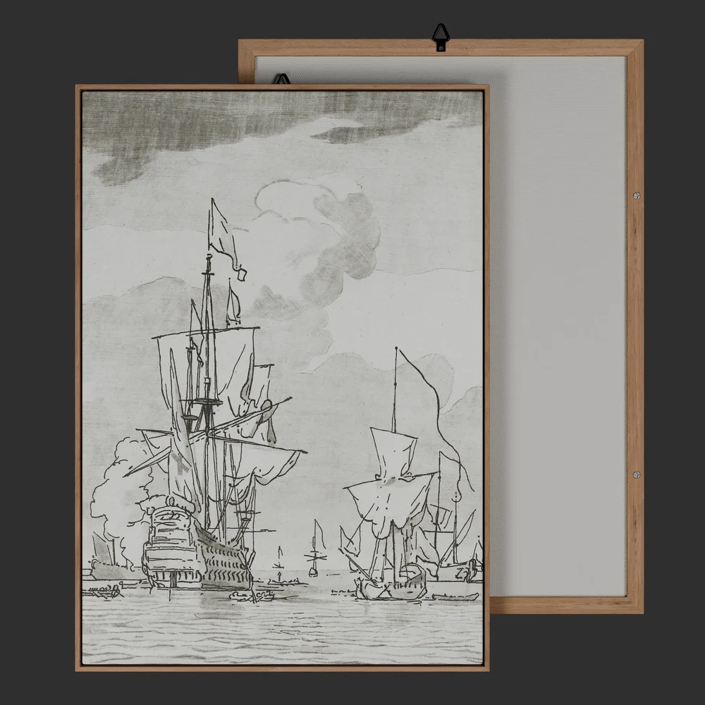 Black-White Sailing Ship Painting Art