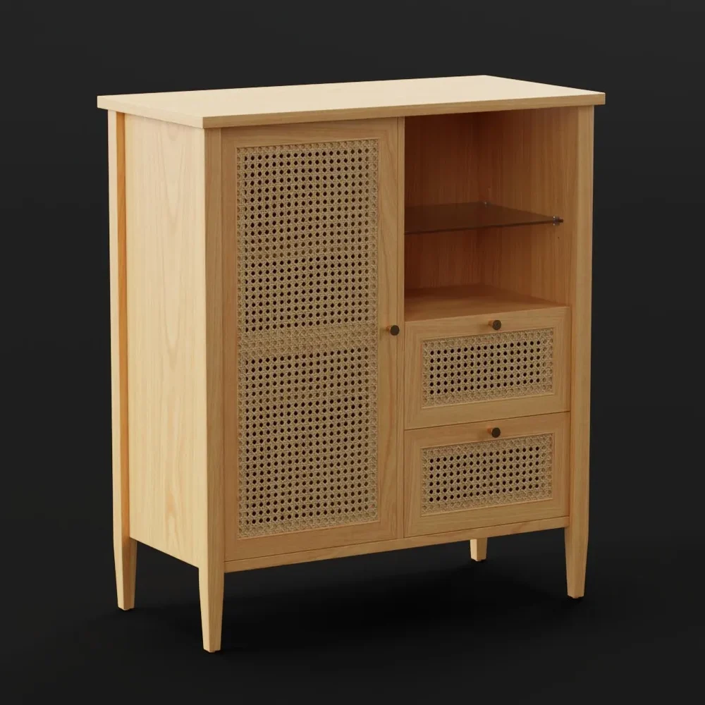 Rattan Cabinet With Open Shelf