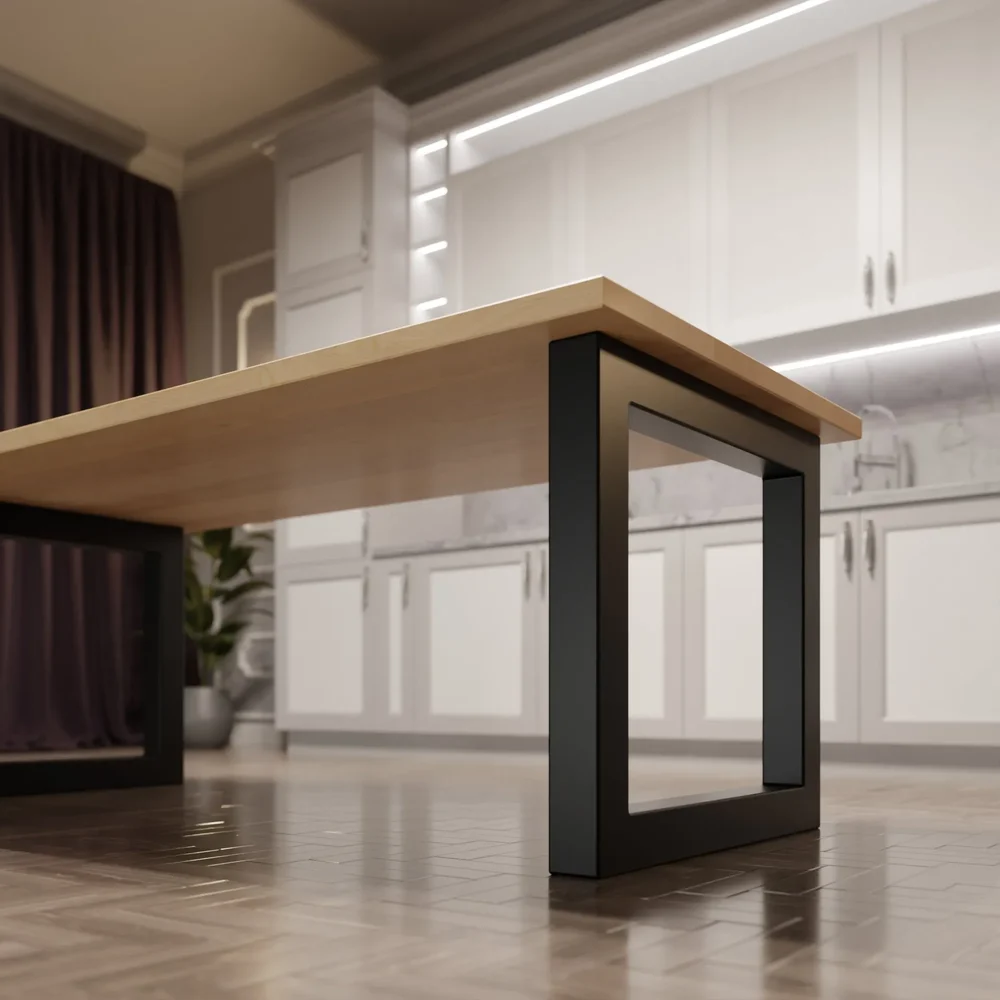 Wooden Table With Metallic Legs