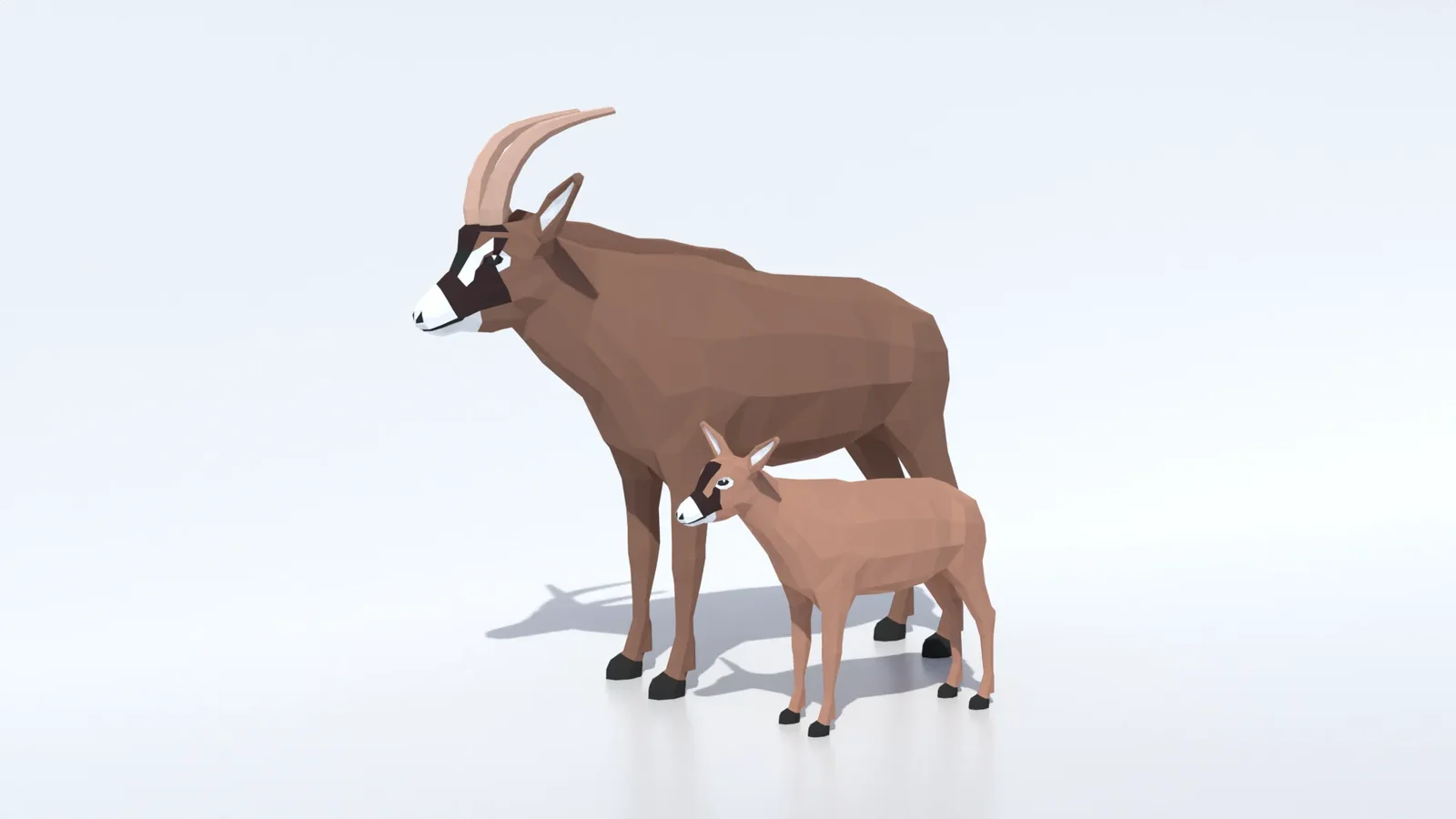 Low Poly Roan Antelope And Calf