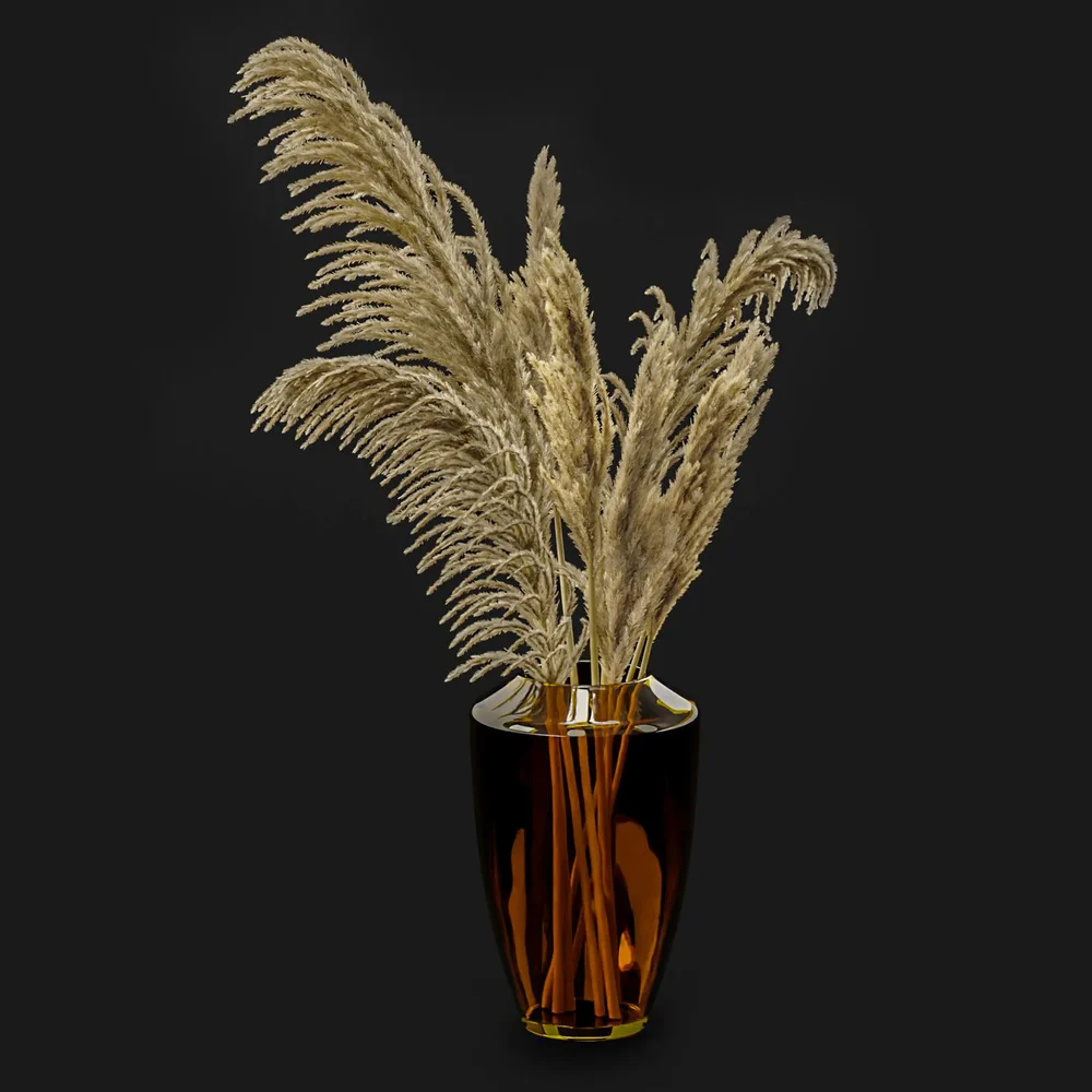 Pampas Grass In Amber Glass Vase