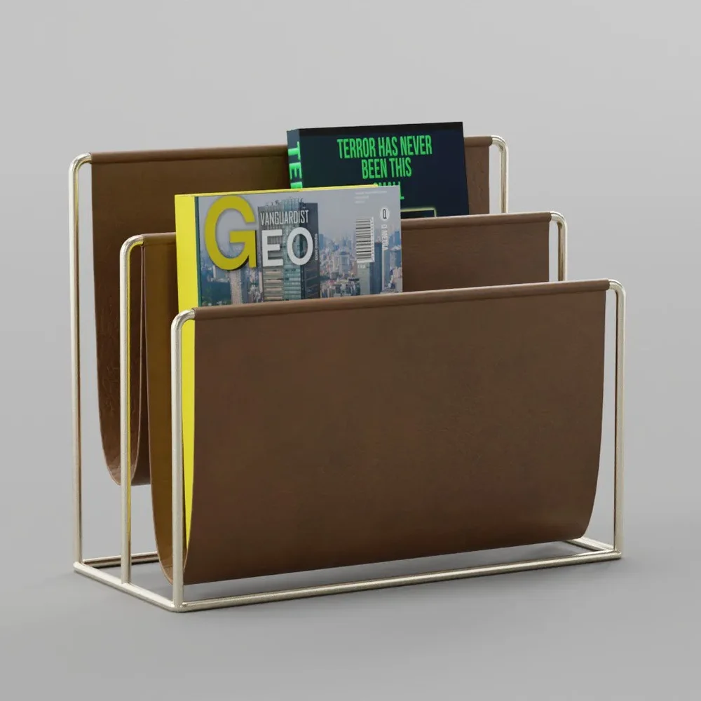Leather Brass Holder With Magazines