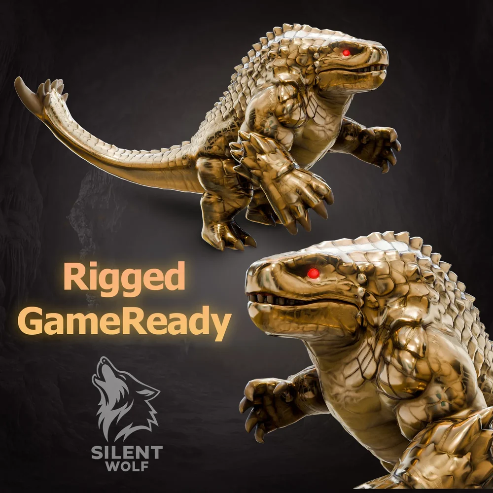 Gold Lizard Creature-Rigged-Animated
