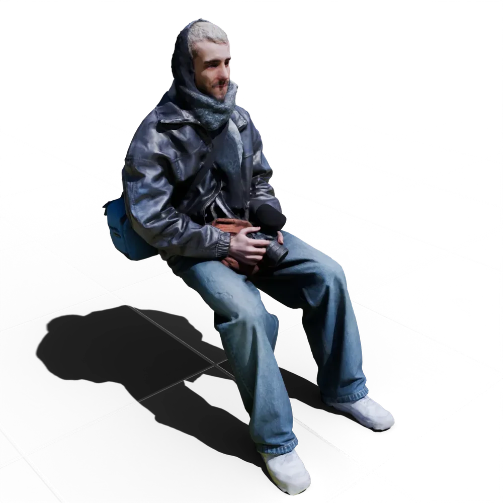Sitting Man In Black Leather Jacket