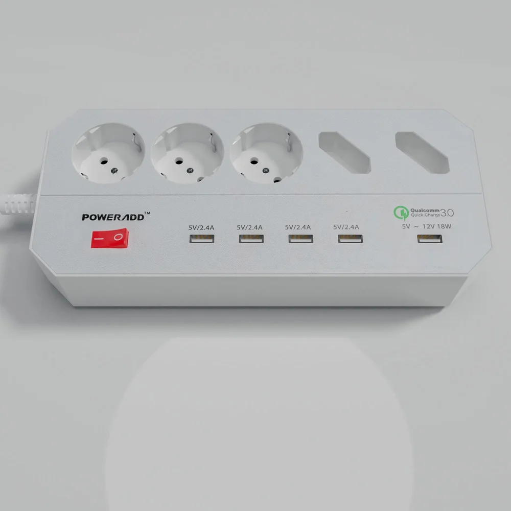 Power Strip Poweradd 220v + Usb Charger 5v / 12v Quick Charge 3