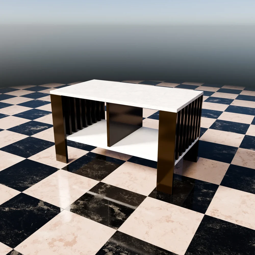 Black Wood / Stone Couch Side Table
