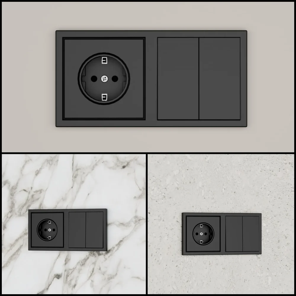 Black Wall Socket + Switch Hausmark Juna