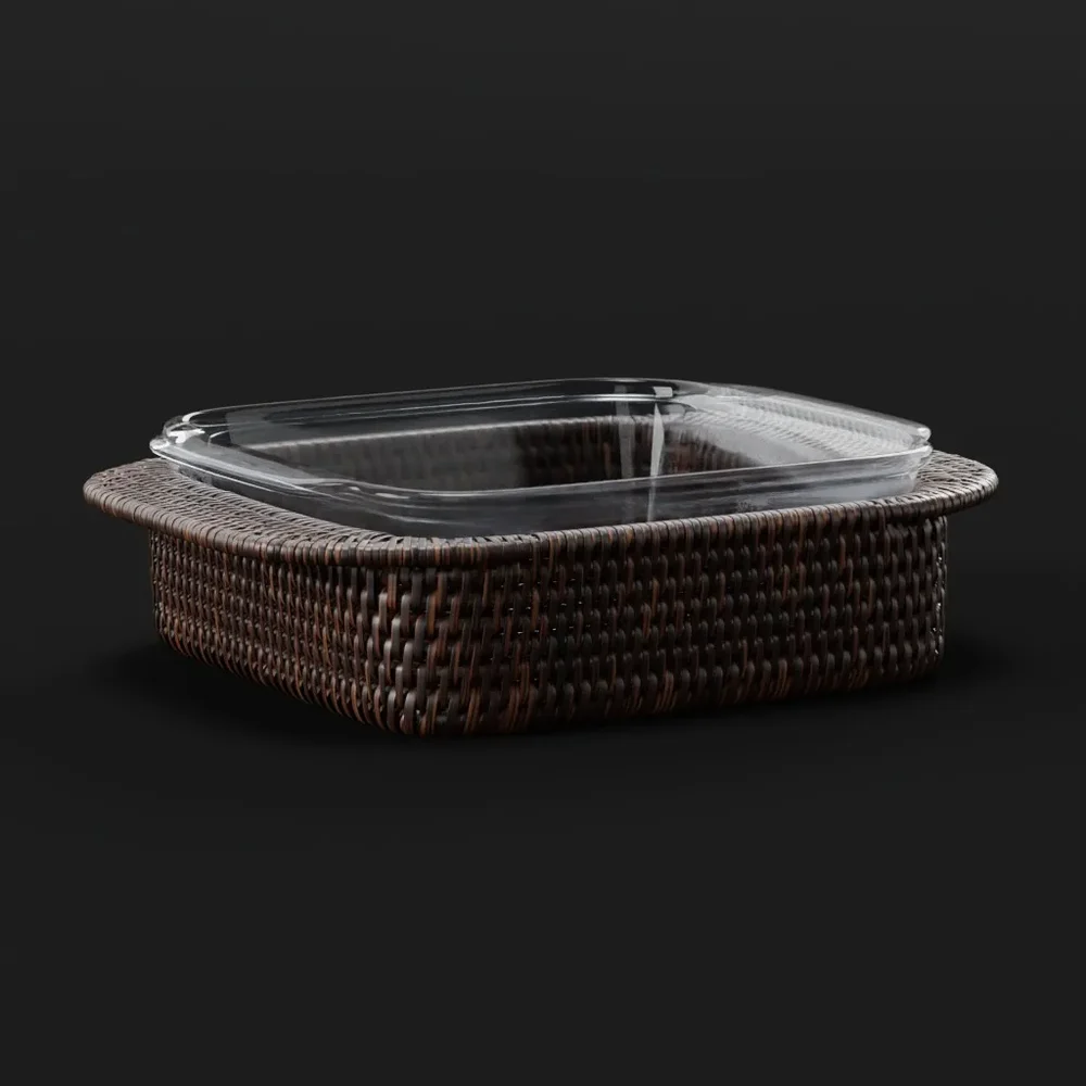 Wicker Warming Tray With Glass Dish