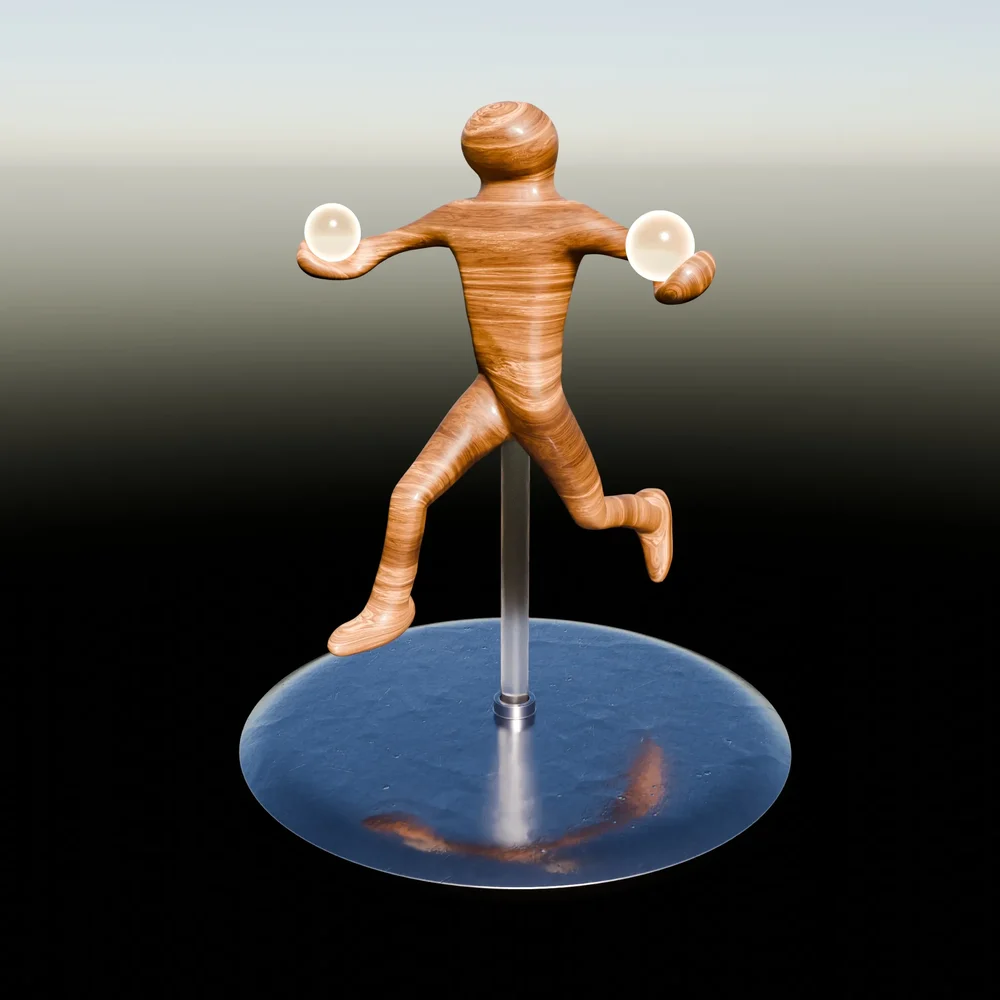 Wooden Runner Sculpture With Lamp Bulbs (Rigged)