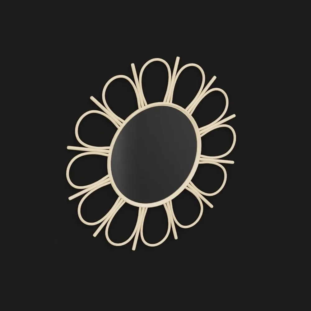 Wall Mirror Circular With Rattan Flower - Interior Decoration