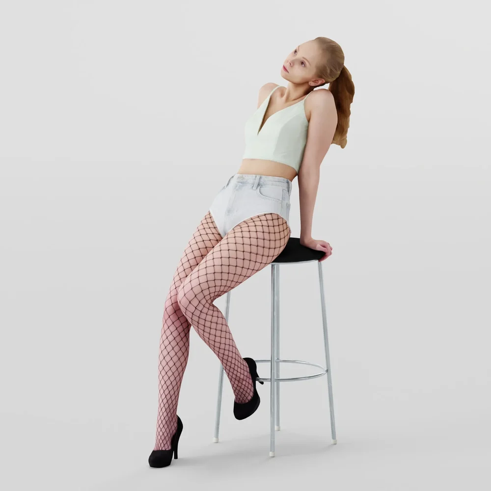 Young Woman Leaning On A Bar Stool