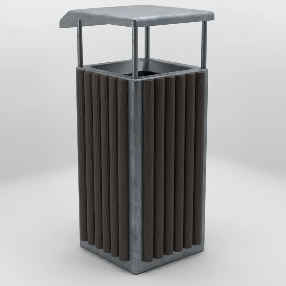Trash Bin Metal With Wood Bars