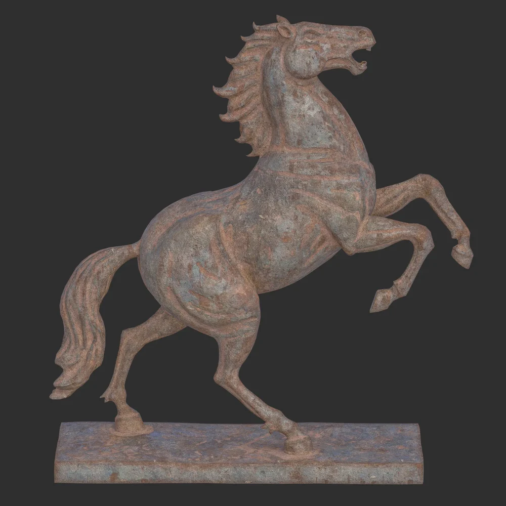 Rearing Horse Rusted Statue