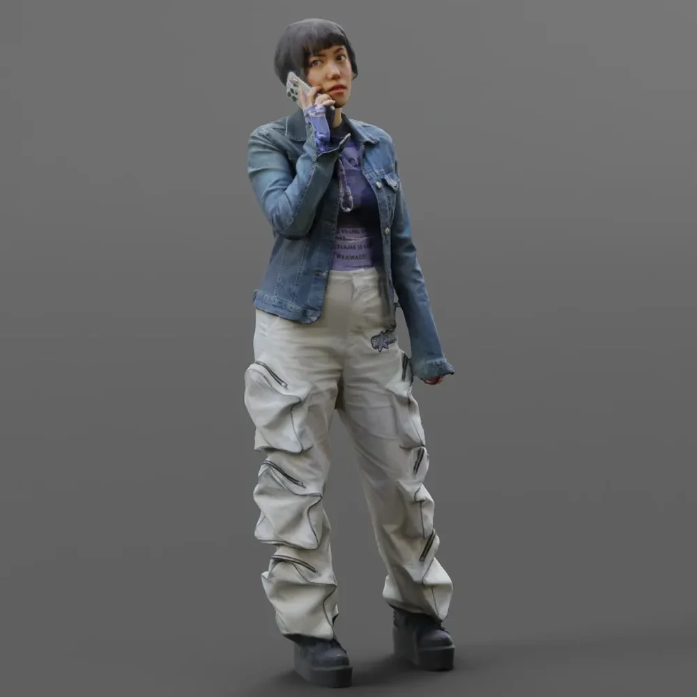 Standing Y2k Girl Phone Calling Jeans