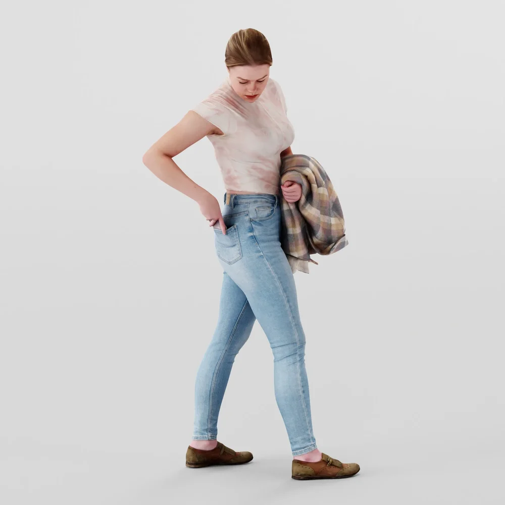 Girl In Tight Jeans And Pink Top