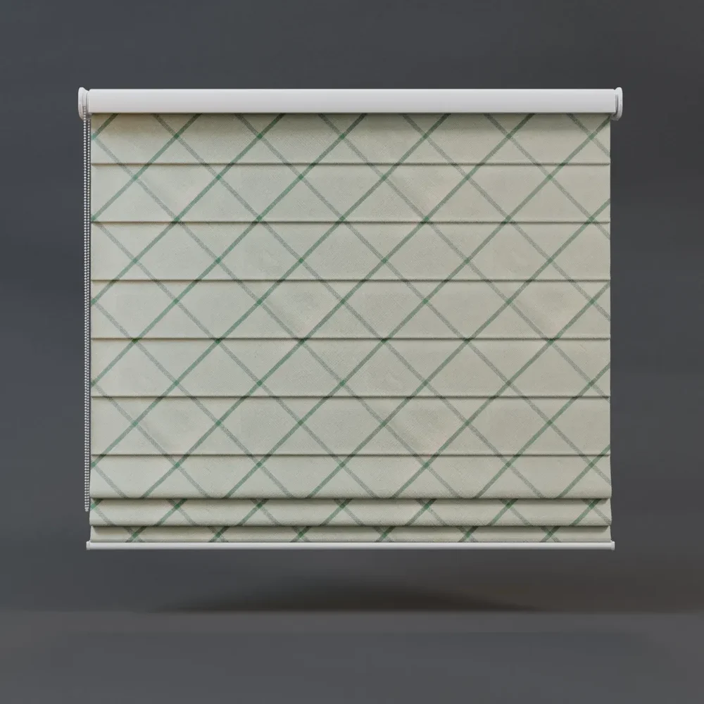 Roman Blinds Full Green Checkered