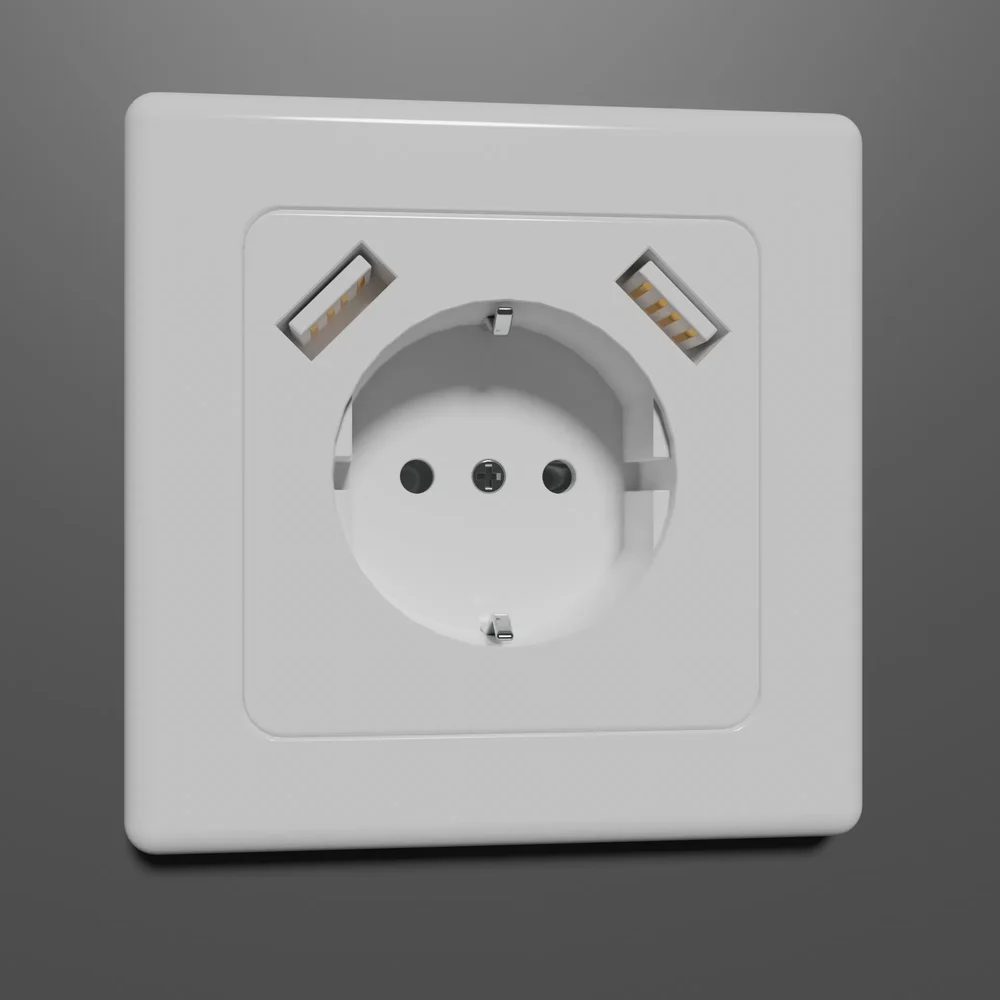 220 Volt Socket With 2x Usb Charger.