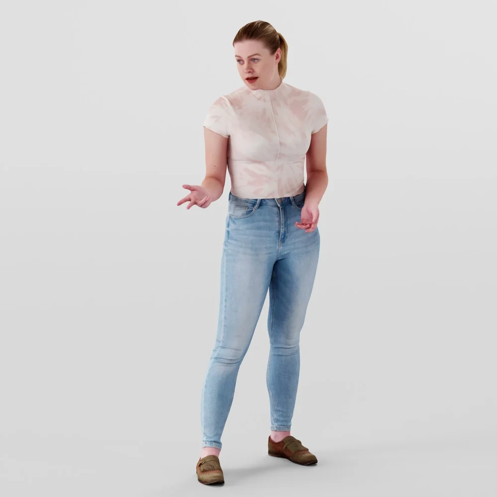 Girl In Tight Jeans And Pink Top Talking