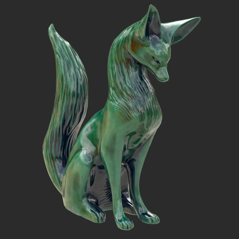 Fox Green Porcelain Statue