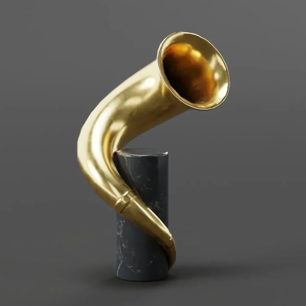 Abstract Brass Horn Sculpted In Blender