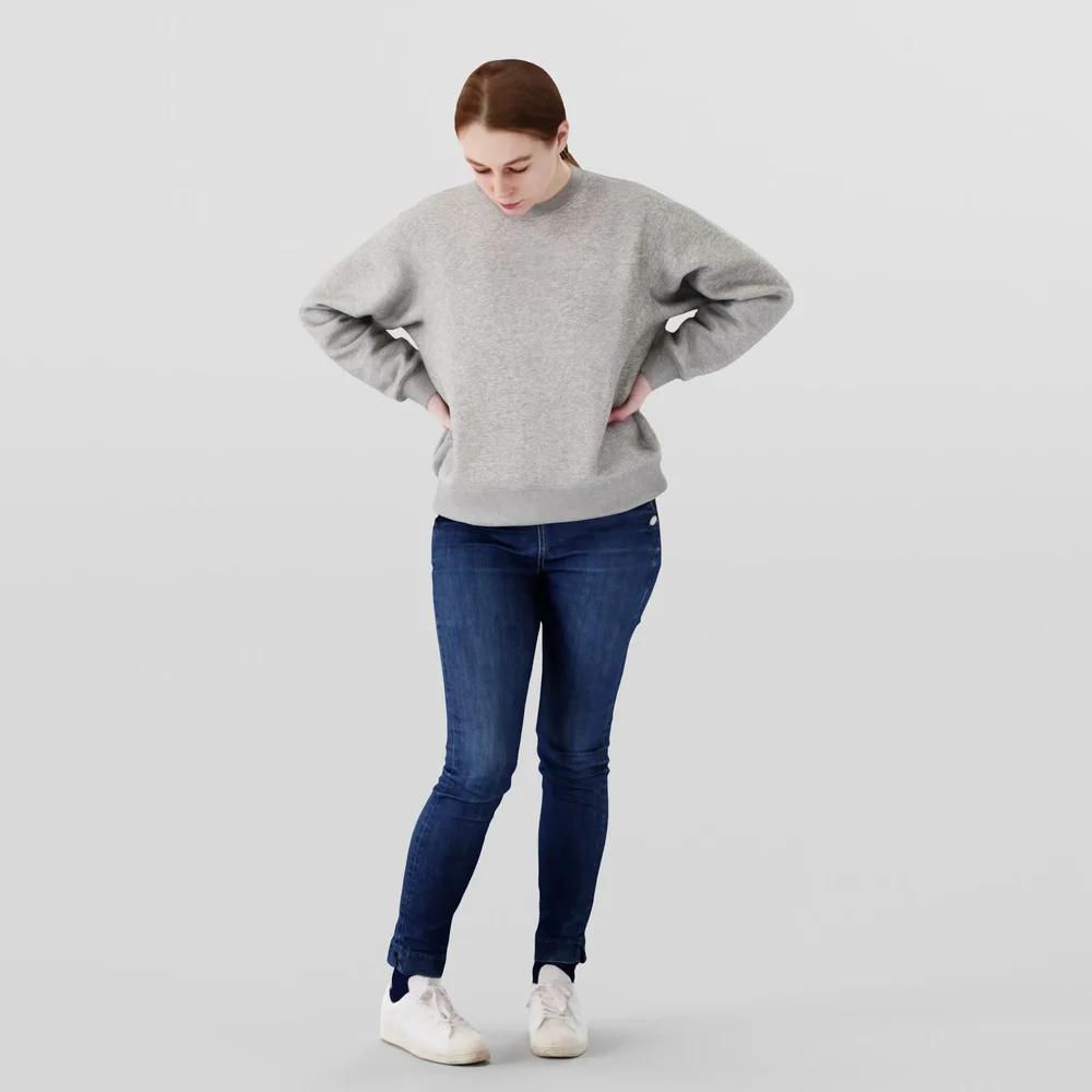 Standing Girl In Sweatshirt And Jeans