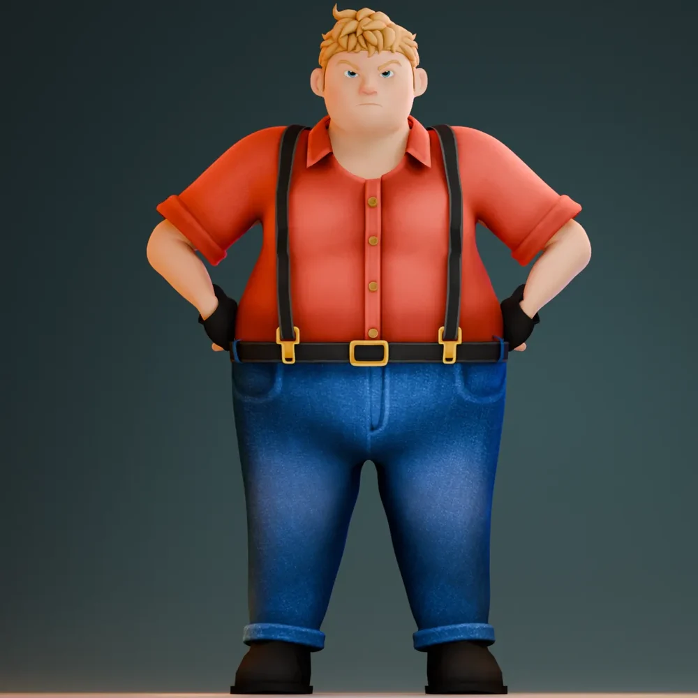 Chubby Cartoon Worker Boy Fully Rigged