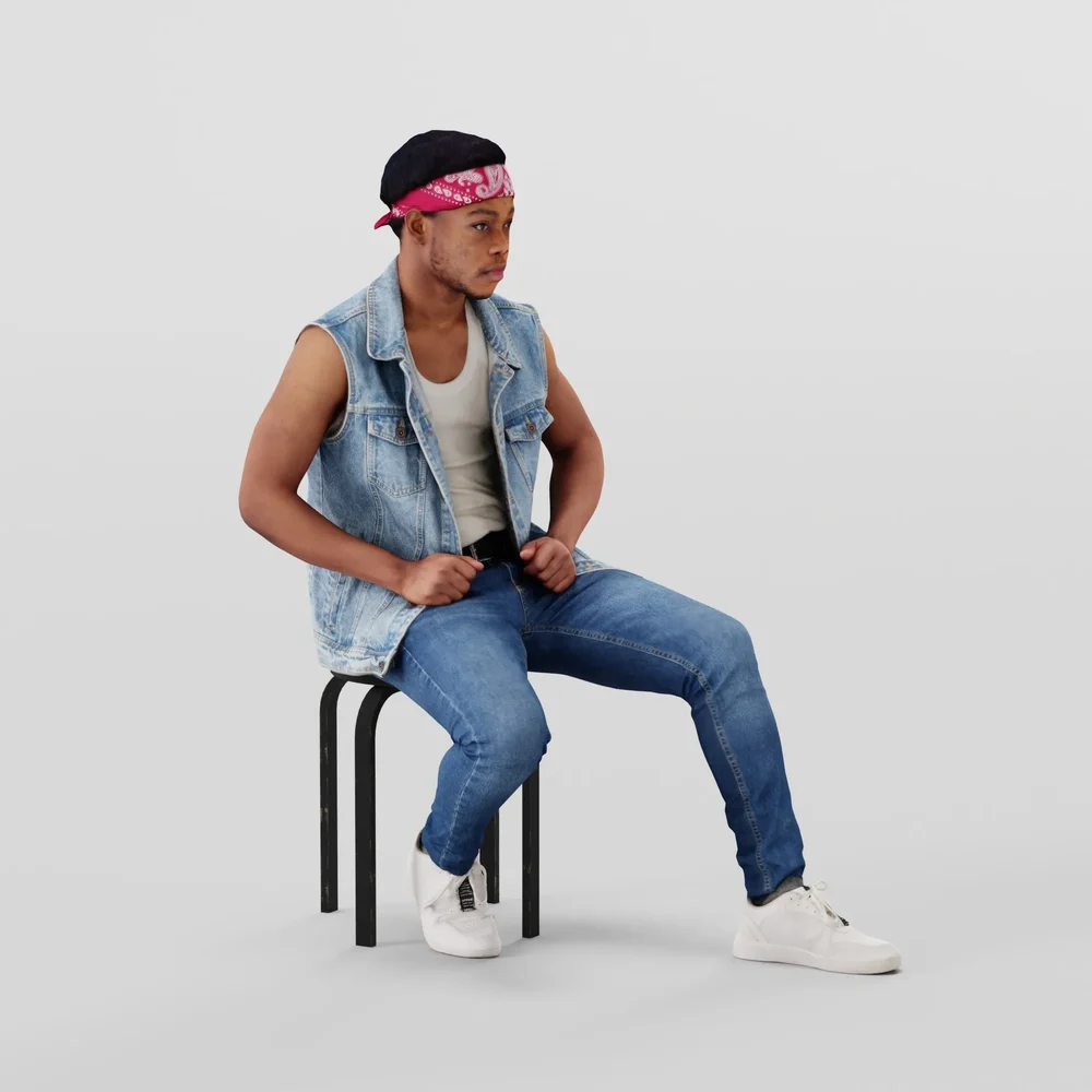 Sitting Man Bandana Clad Denim Rebel