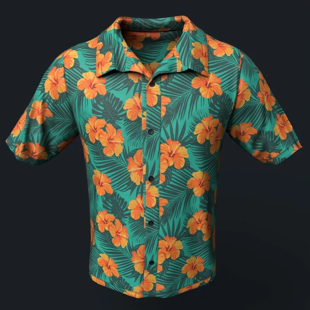 Orange And Green Floral Button-Up Shirt