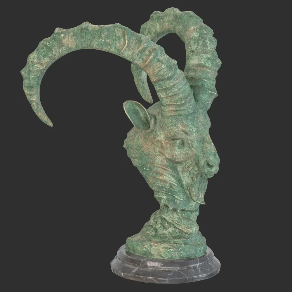Goat Bust Oxydated Statue