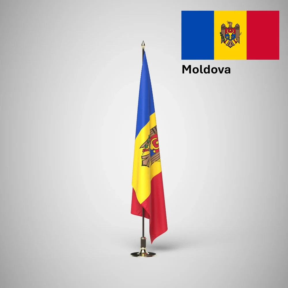 Moldova Ceremonial Flag On Stand