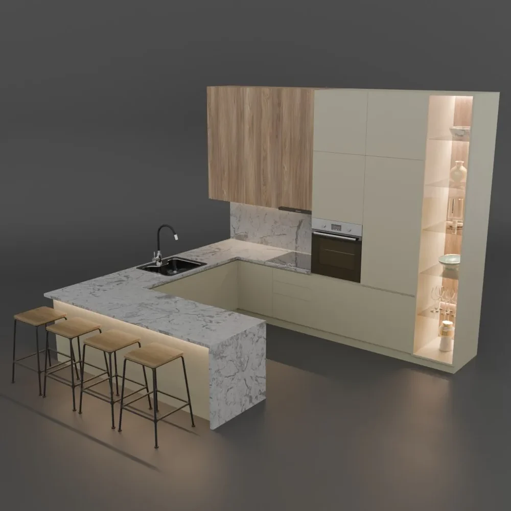 Modern Beige Kitchen With Island