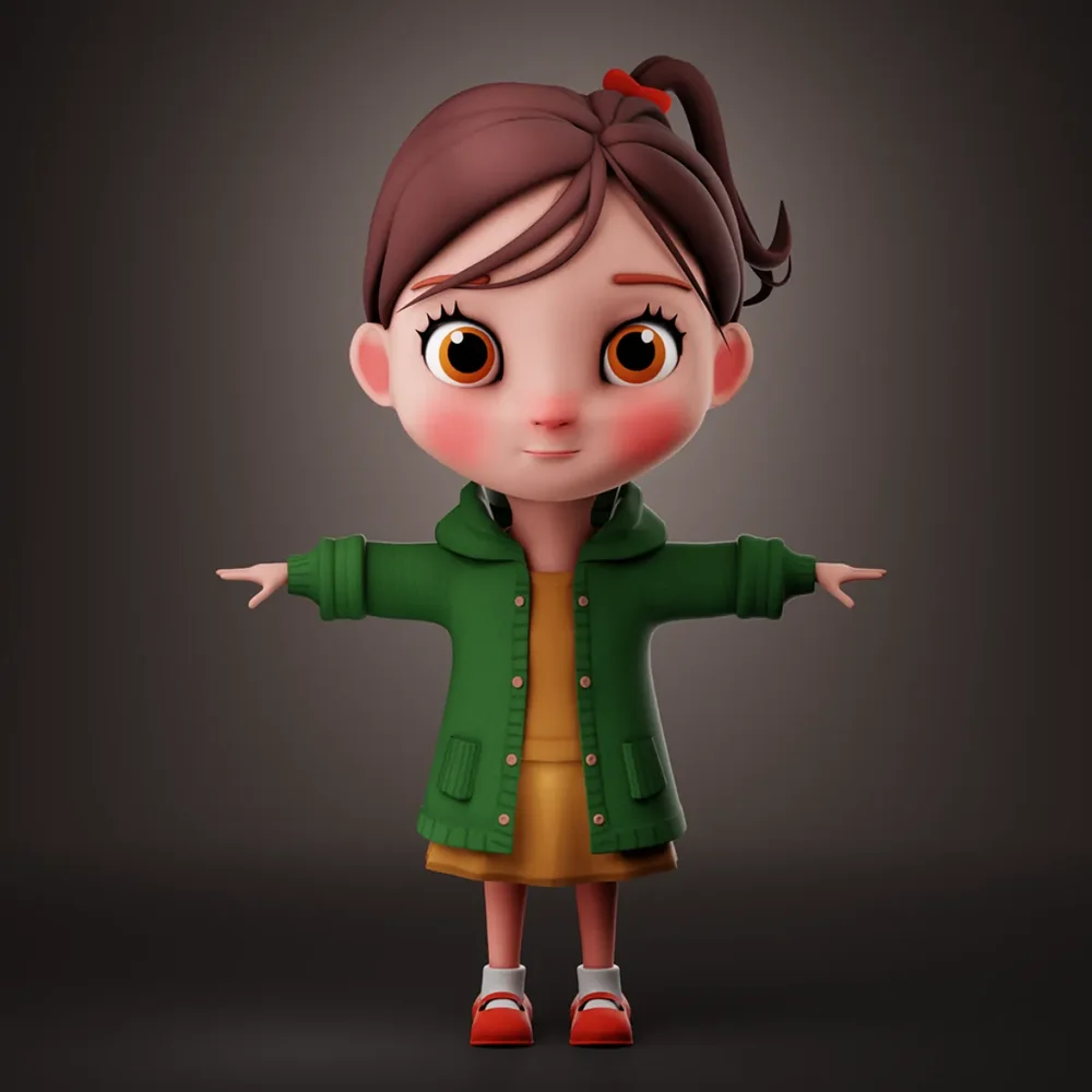 Stylized Cute Cartoon Girl Rigged